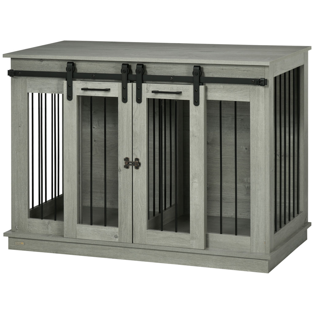 PawHut Hondenkooi met 2 Deuren, Hondenbox, Transportbox voor Honden, Landelijk Design, Vergrendelbaar, Grijs