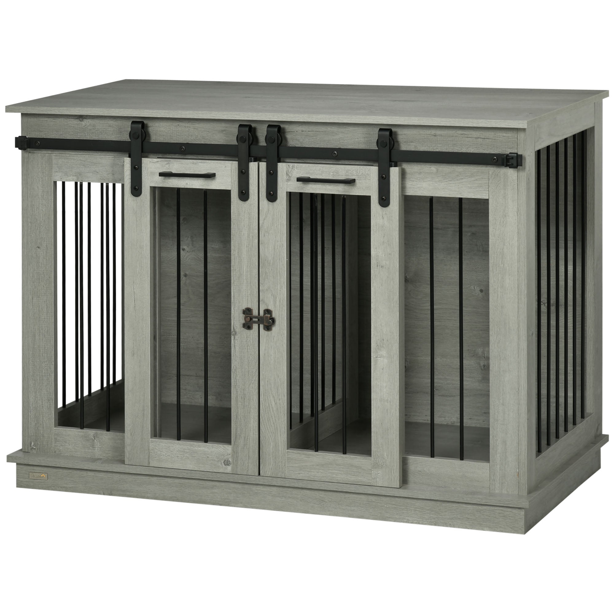 PawHut Hondenkooi met 2 Deuren, Hondenbox, Transportbox voor Honden, Landelijk Design, Vergrendelbaar, Grijs