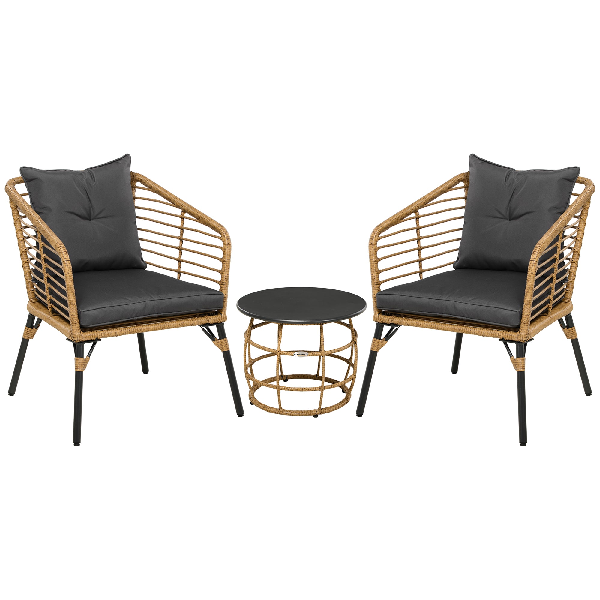 Outsunny rotan tuinmeubelset 3-delig. Zitgroep met kussens voor terras balkon