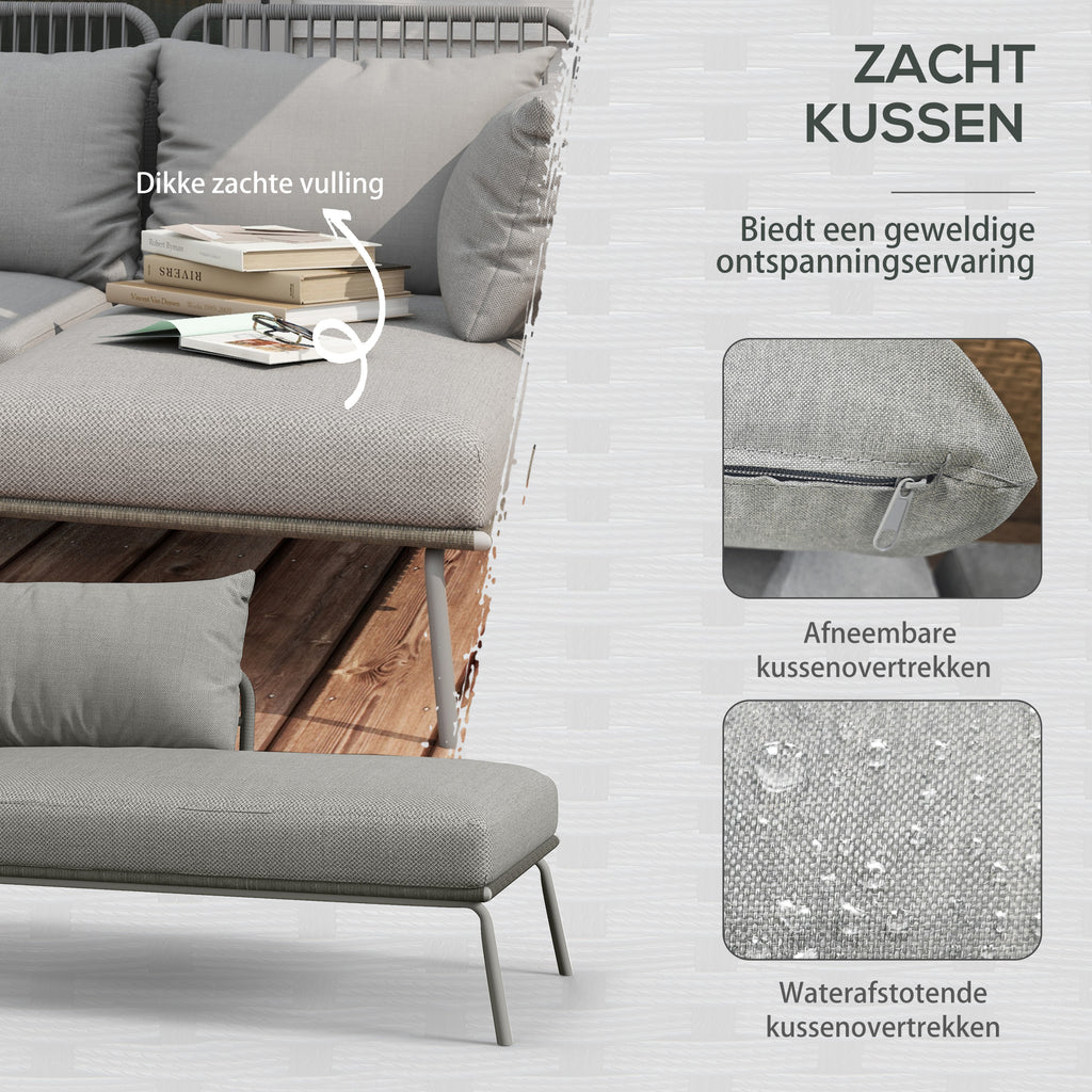 Outsunny Tuin Hoekbank Rattan 2 Zits voor Tuin & Terras, Lichtgrijs