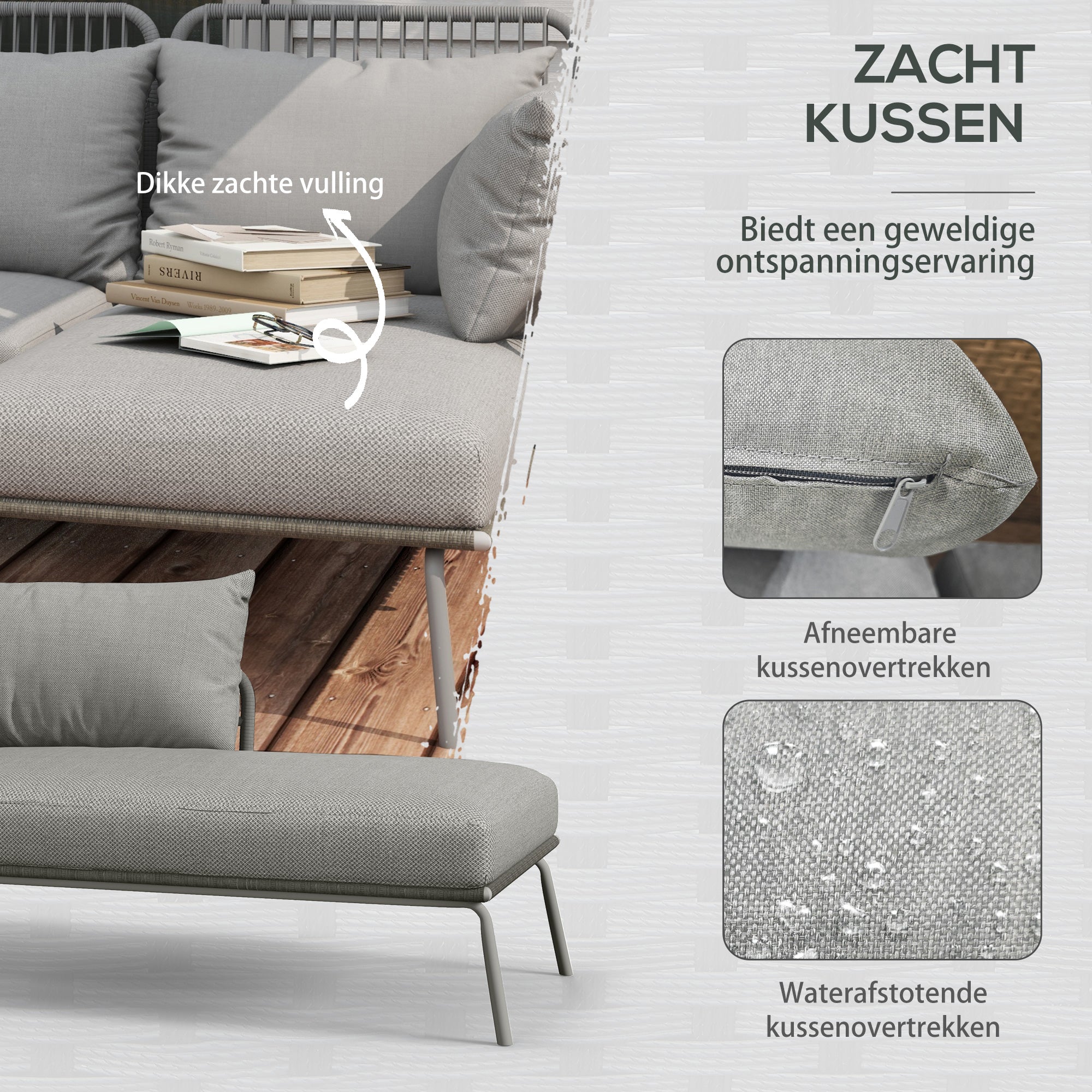 Outsunny Tuin Hoekbank Rattan 2 Zits voor Tuin & Terras, Lichtgrijs