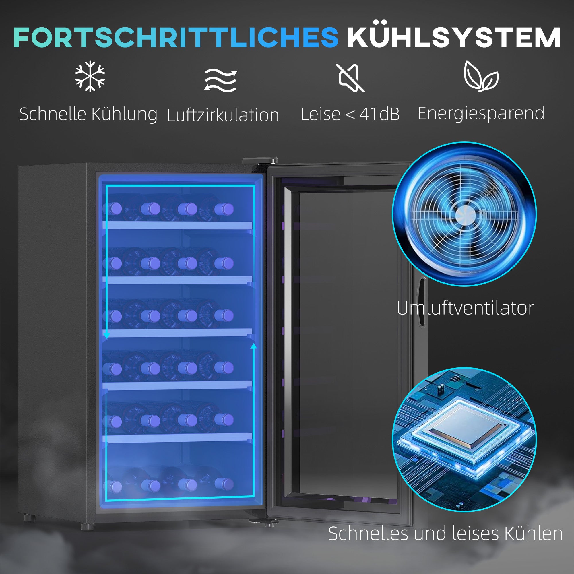 HOMCOM Wijnkoelkast voor 41 Flessen, 91 Liter Capaciteit, Drankenkoelkast met LED-Display en Touchscreen, Zwart