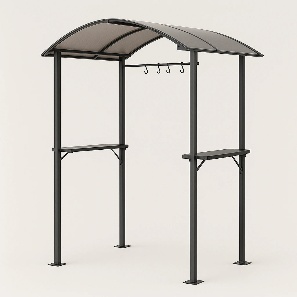 Udendrs havegrillskur med metalramme og akryltag - egnet til have eller terrasse - ml 240 cm x 150 cm x 270 cm