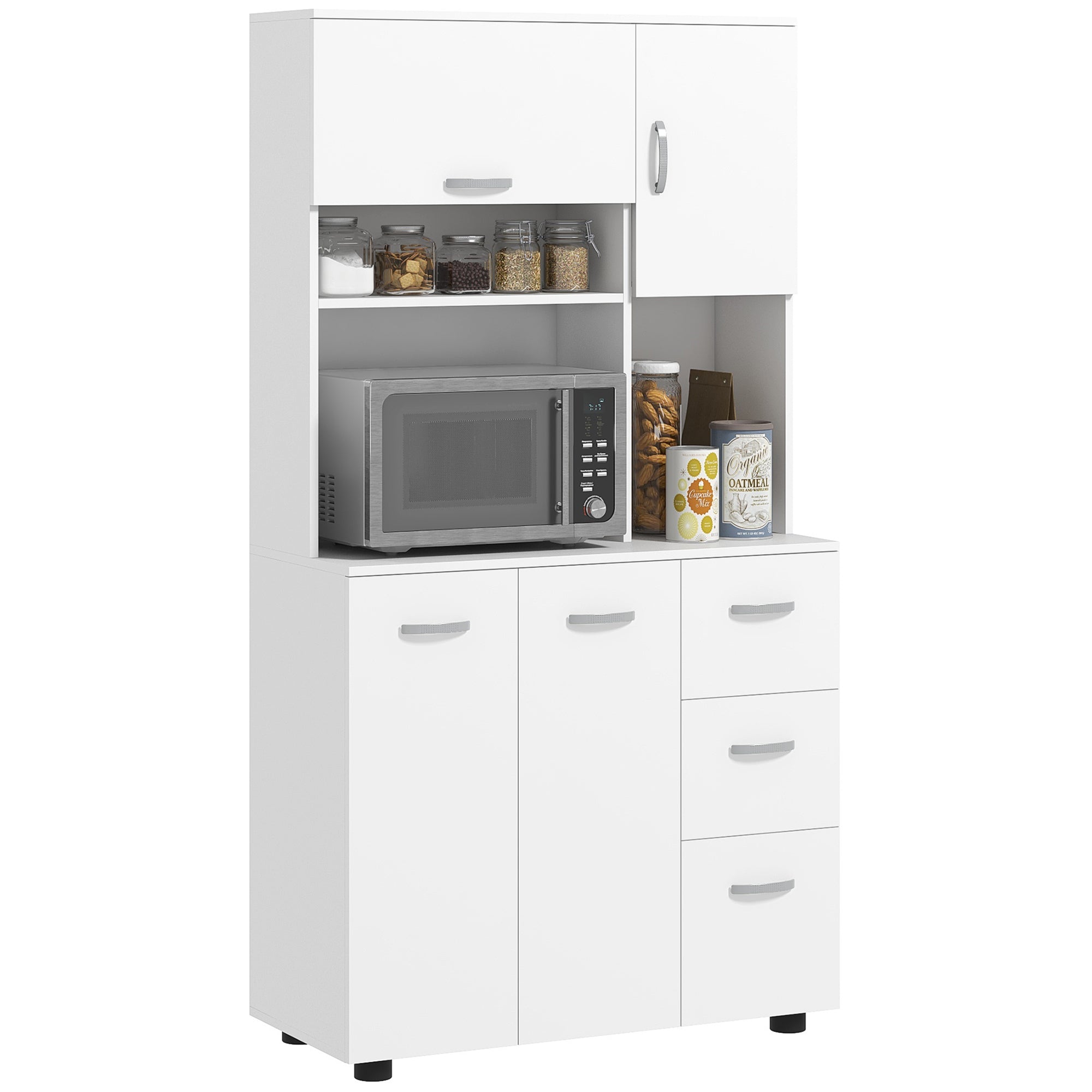 HOMCOM Keukenkast, Buffet, 3 Laden, 3 Planken, Veel Opbergruimte, 89x39,5x168cm, Wit