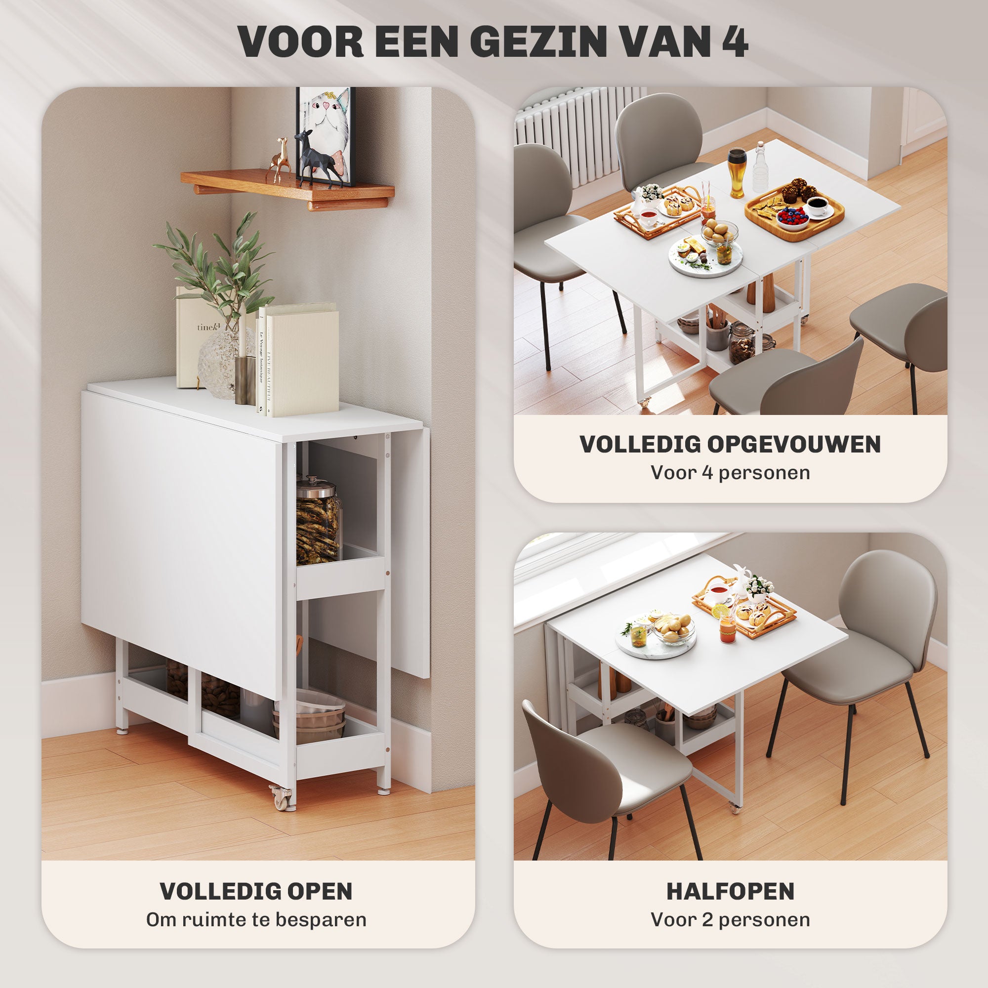 HOMCOM Uitschuifbare Eettafel in Industrieel Ontwerp voor tot 4 Personen, Open Schappen, Flexibel, Metaal, Spaanplaat, Wit