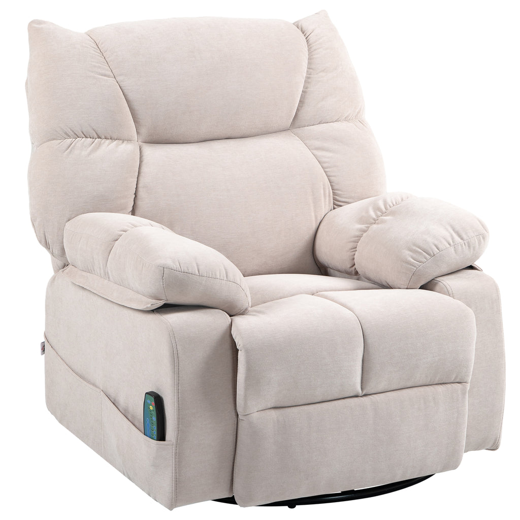 HOMCOM Massagestoel met Verwarmings- & Ligfunctie, Draaibaar, tot 150 kg, Metaal Frame, 98x90x98cm, Beige