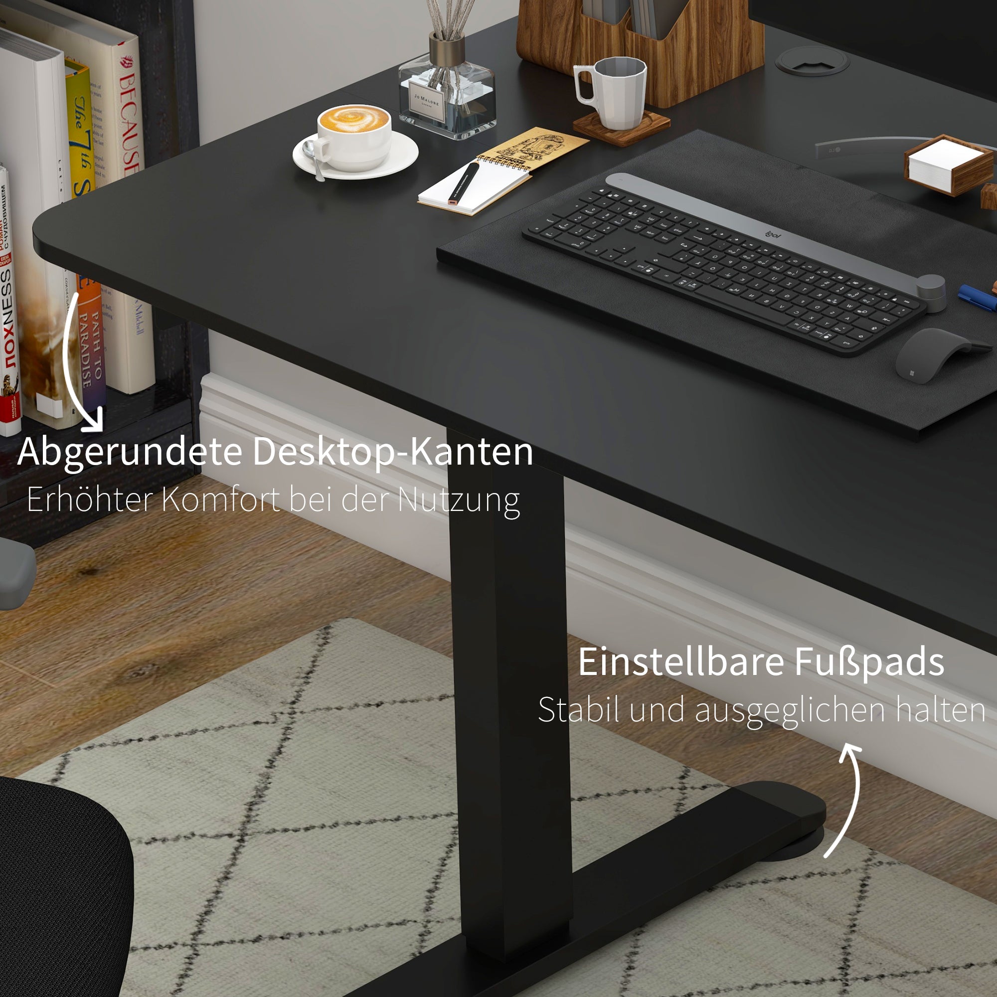Vinsetto Verstelbaar Zit-Stabureau Computertafel, 140 cm x 70 cm x 116 cm, Zwart