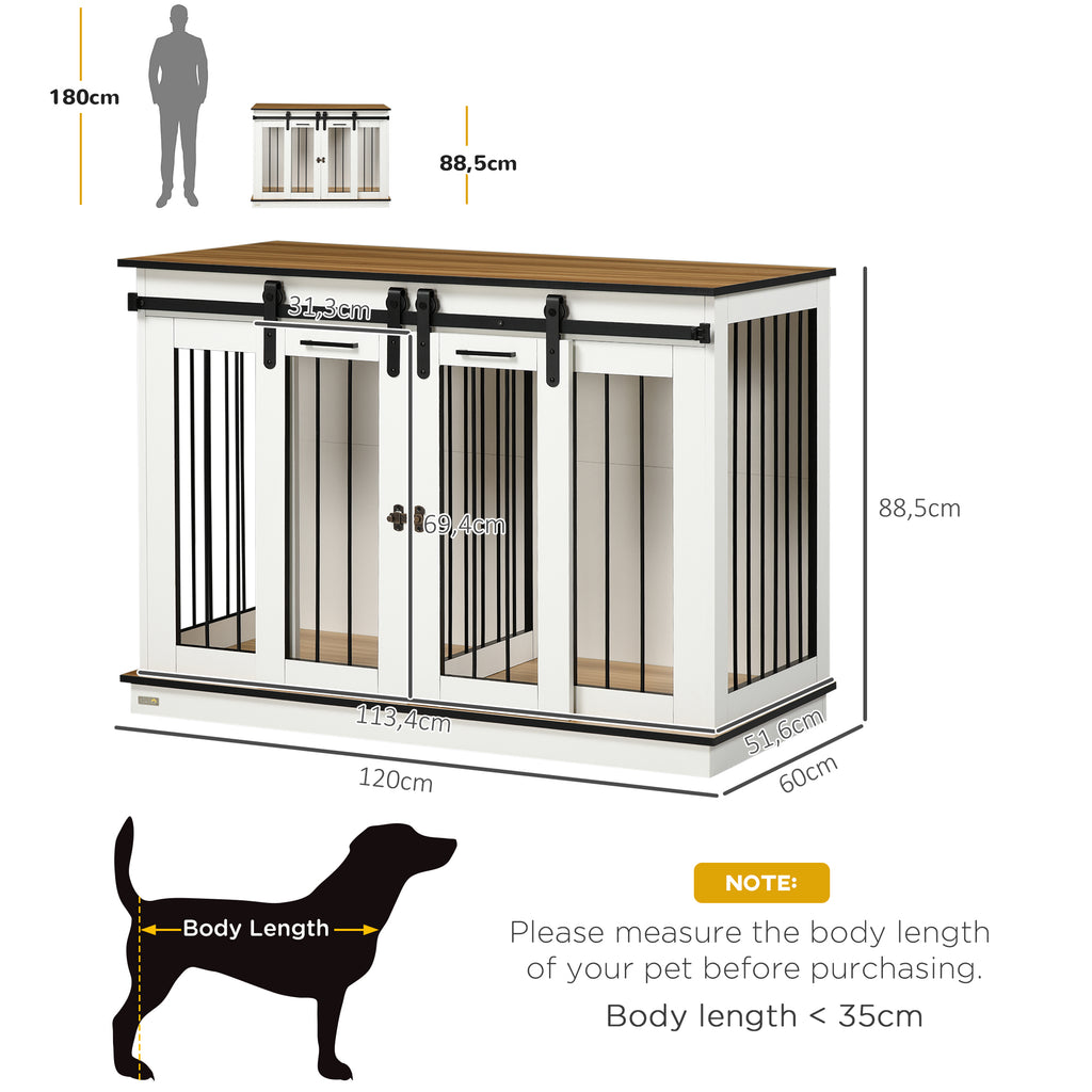 PawHut Hondenkooi met 2 Deuren, Hondenbox, Transportbox voor Honden, Rustiek Ontwerp, Vergrendelbaar, Wit