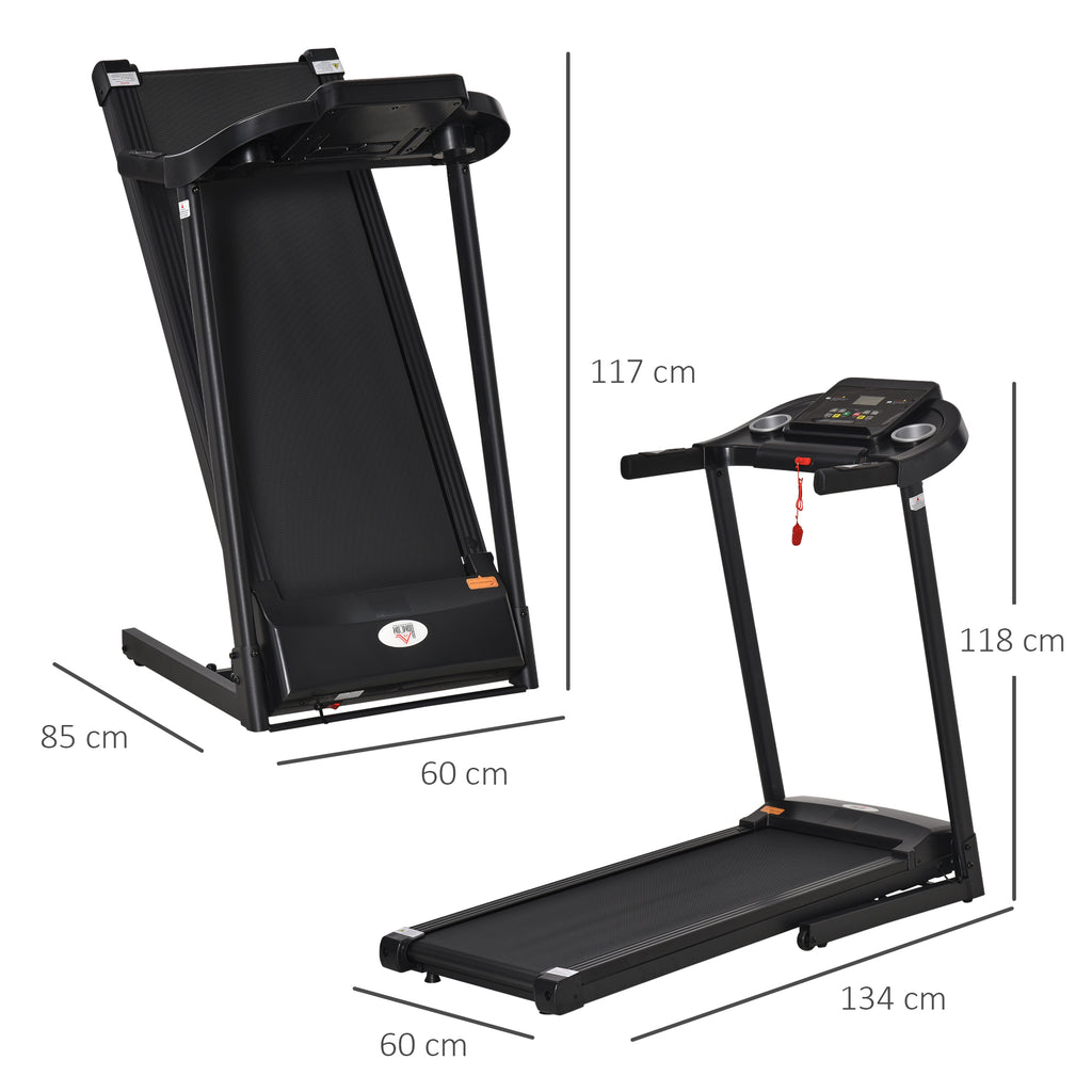 HOMCOM elektrische loopband opvouwbaar met 12 vooraf ingestelde programma's met LED-display bekerhouder en gsm-houder zeer geschikt voor home gym indoor fitness zwart 134 x 60 x 118 cm