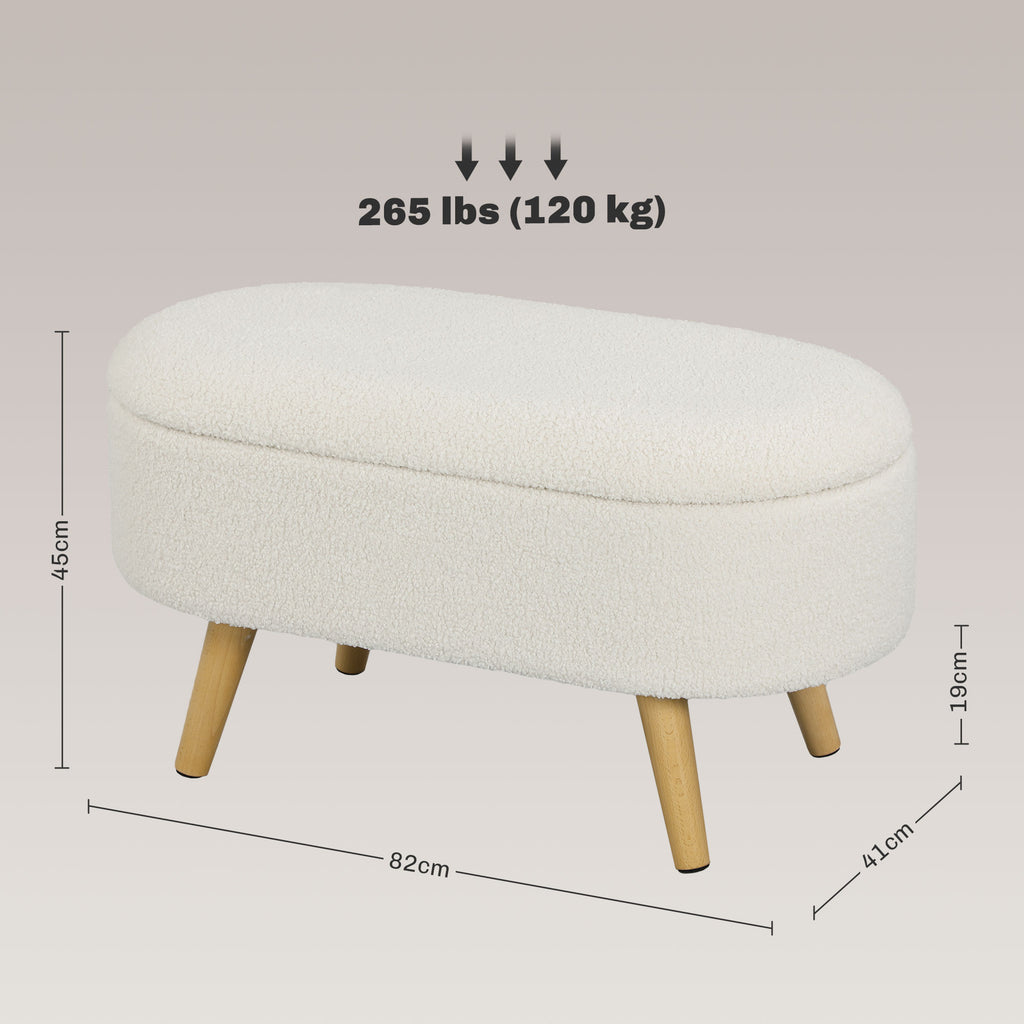 HOMCOM Zitbank met Opbergruimte en Deksel, Voethocker voor Hal, Woonkamer, Slaapkamer, Hout, Stoffen Bekleding, Wit