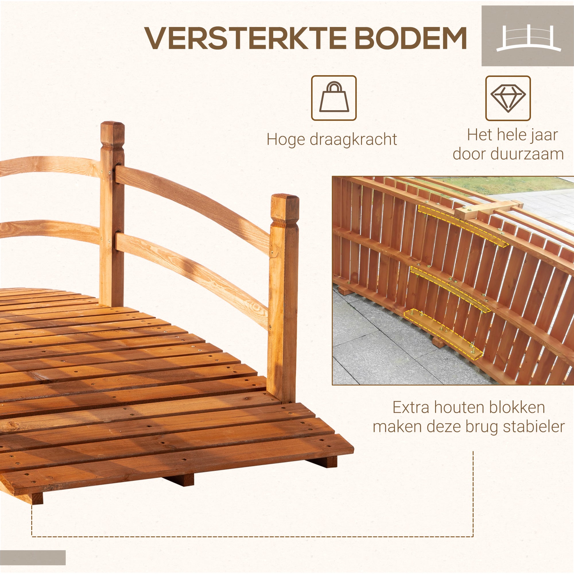 Outsunny houten tuinbrug 185 x 72 x 58 cm