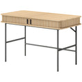 HOMCOM Bureau, Retrostijl, Lamellendecor, Opbergvakken, Stalen Poten, 120 x 60 x 76,5 cm, Eik/Zwart
