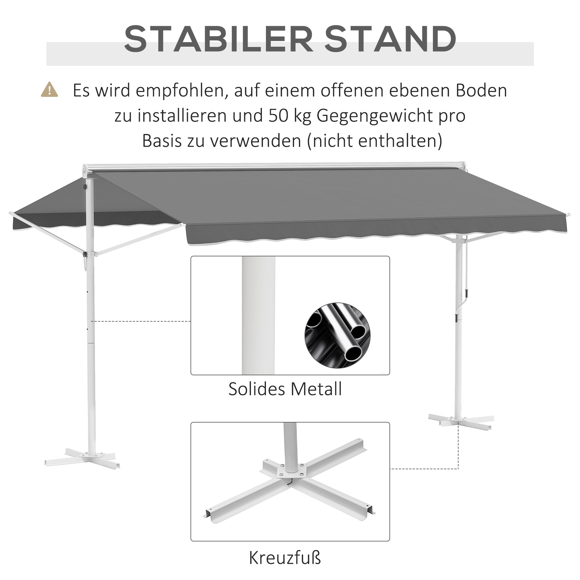 Outsunny Staande luifel met knikarm tuinluifel luifel zwengel grijs 4,5 x 3,42 m