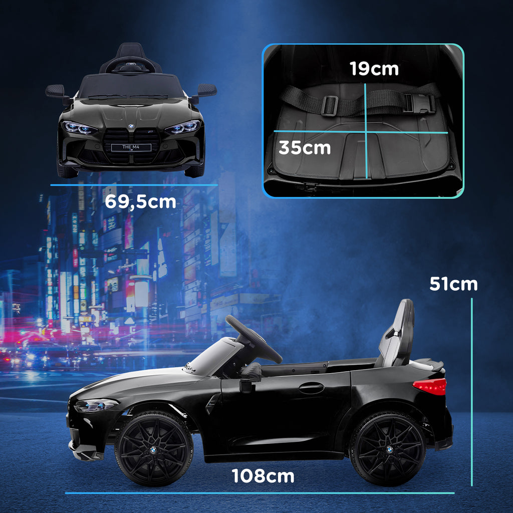 AIYAPLAY Elektrische Kinderauto BMW M4 met Geluid & Licht, 3-5 km/u, Incl. Afstandsbediening, voor 3-5 Jaar, Zwart