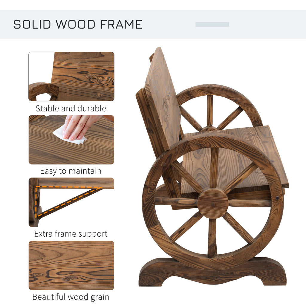 Outsunny Tuinbank bank tuinmeubelen armleuning wagen wielen design massief hout bruin