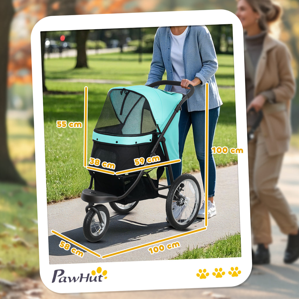 PawHut Hondenbuggy voor Kleine Honden en Katten - Met Opbergmand, Één-Klik Opvouwbaar Ontwerp, Turquoise
