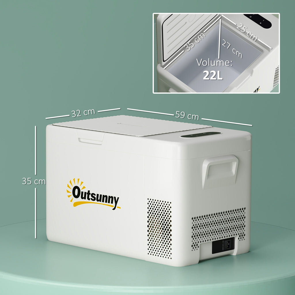 Outsunny 22 Liter Campingkoelkast, Autokoelkast, Koelbox met LED-Licht, AC- en DC-Adapter, Stille Werking, Crèmewit