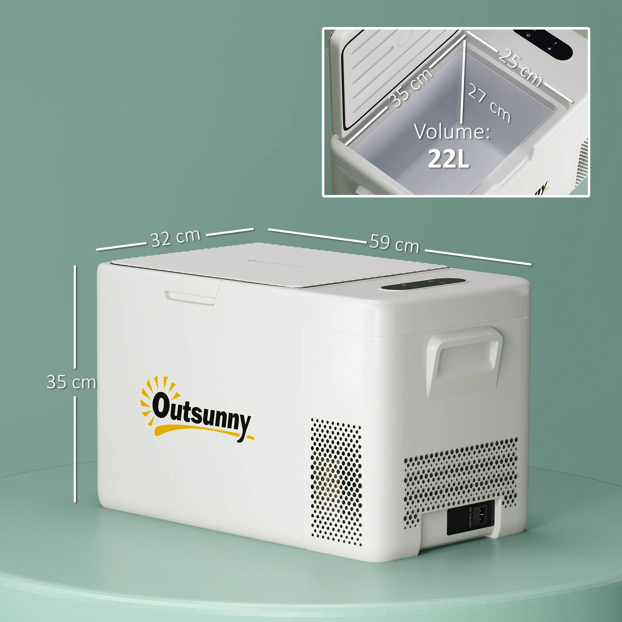 Outsunny 22 Liter Campingkoelkast, Autokoelkast, Koelbox met LED-Licht, AC- en DC-Adapter, Stille Werking, Crèmewit