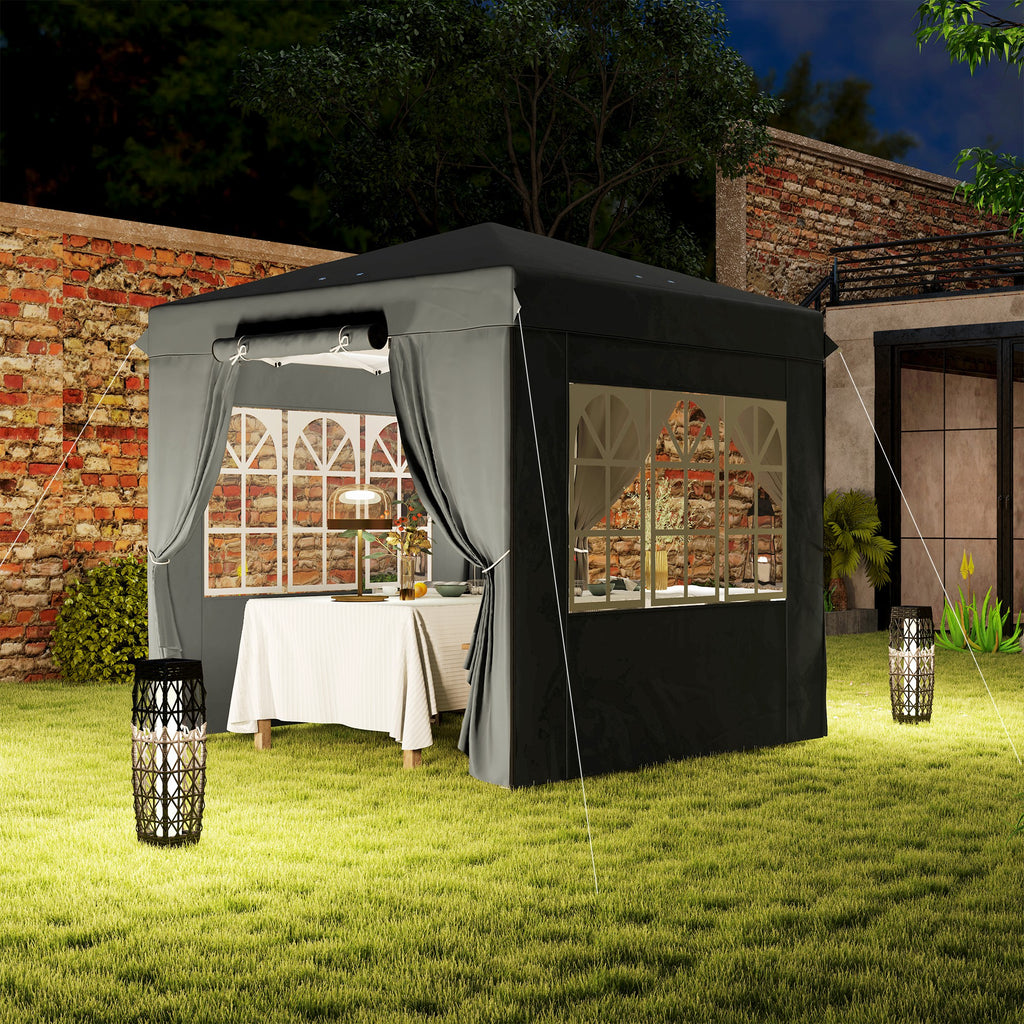 Outsunny 2,5 x 2,5 m Pop-up Paviljoen met Zijwanden en Transporttas, UPF50+ Hoogte Verstelbaar Tuinpaviljoen, Donkergrijs