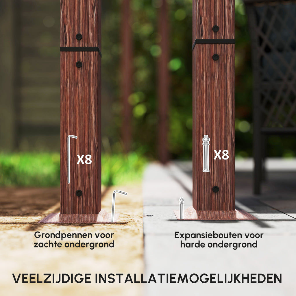 Outsunny 3 x 4 m Tuin-Pergola, Verstelbaar Terrasoverkapping, Aluminium Frame, UPF30+ Zonbescherming, Natuurhout
