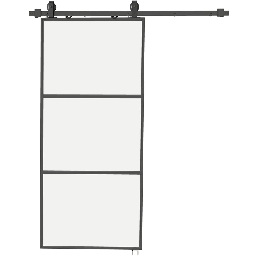 HOMCOM Schuifdeur met melkglas, railsysteem, montageset, soft-close mechanisme, eenvoudige montage, staal, zwart
