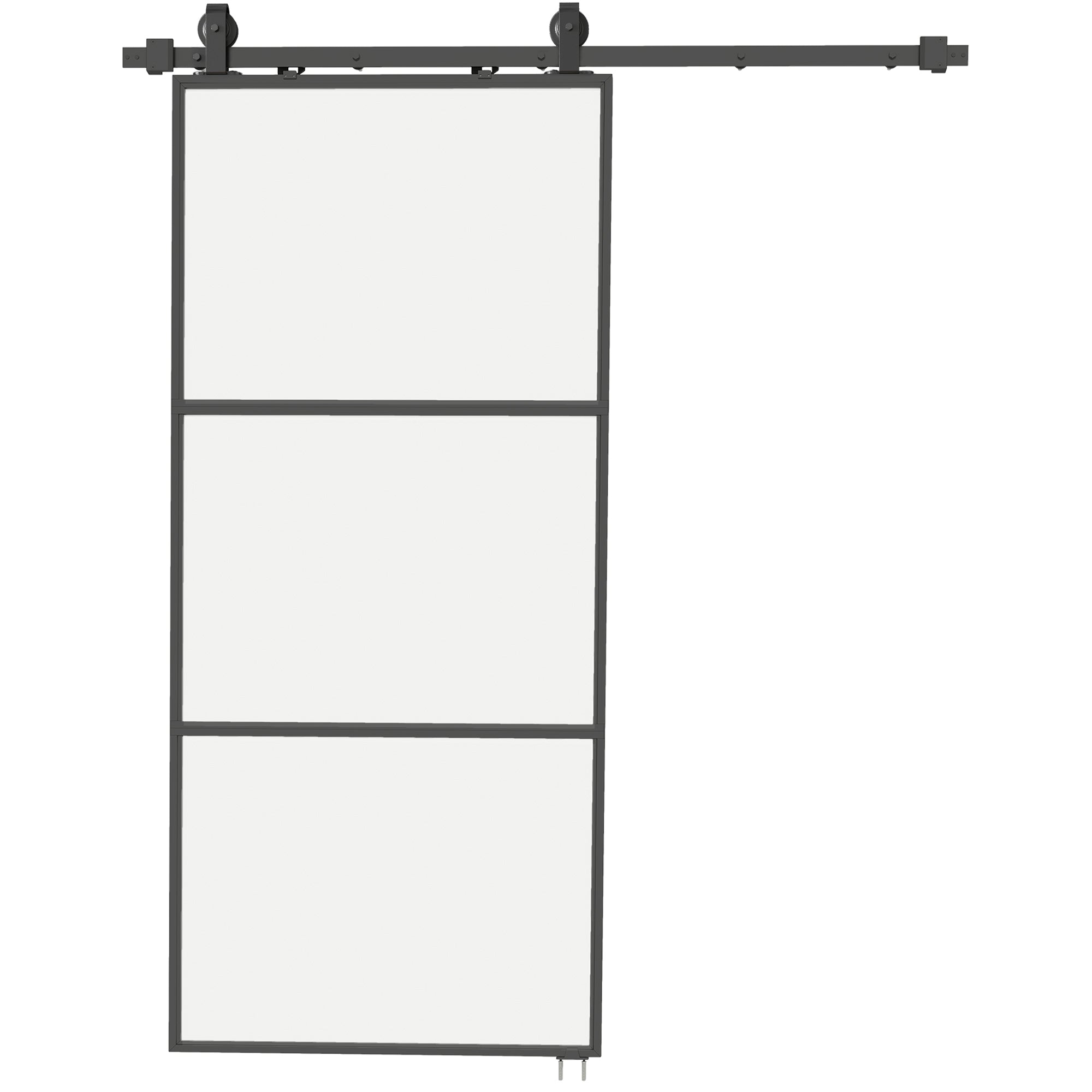 HOMCOM Schuifdeur met melkglas, railsysteem, montageset, soft-close mechanisme, eenvoudige montage, staal, zwart