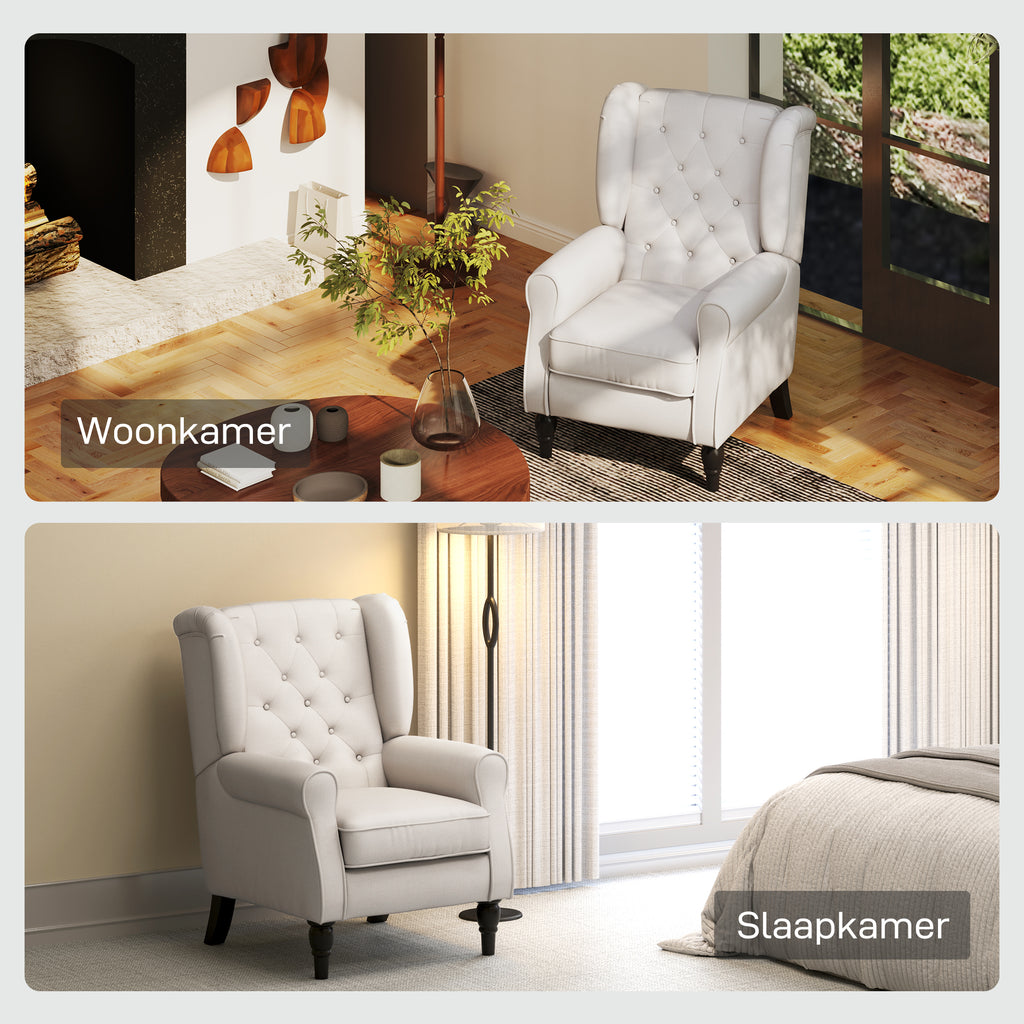 HOMCOM Elegante Oorfauteuil, Dik Gepolsterd, Afneembare Hoes, 74 x 86 x 102 cm, Crèmewit