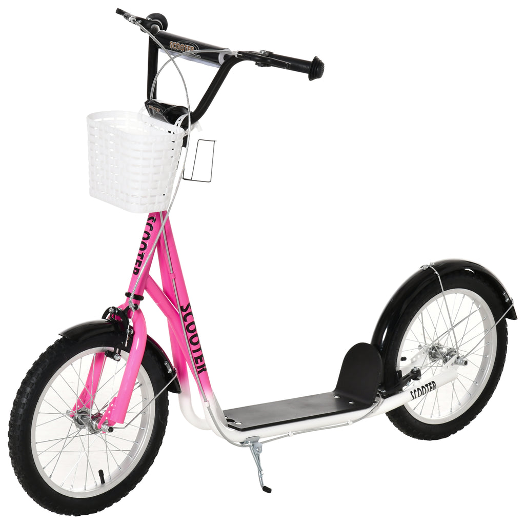 HOMCOM Kinderstep met Rem, Incl. Mand, Hoogteverstelbaar, voor Kinderen van 5 tot 12 Jaar, Wit + Roze