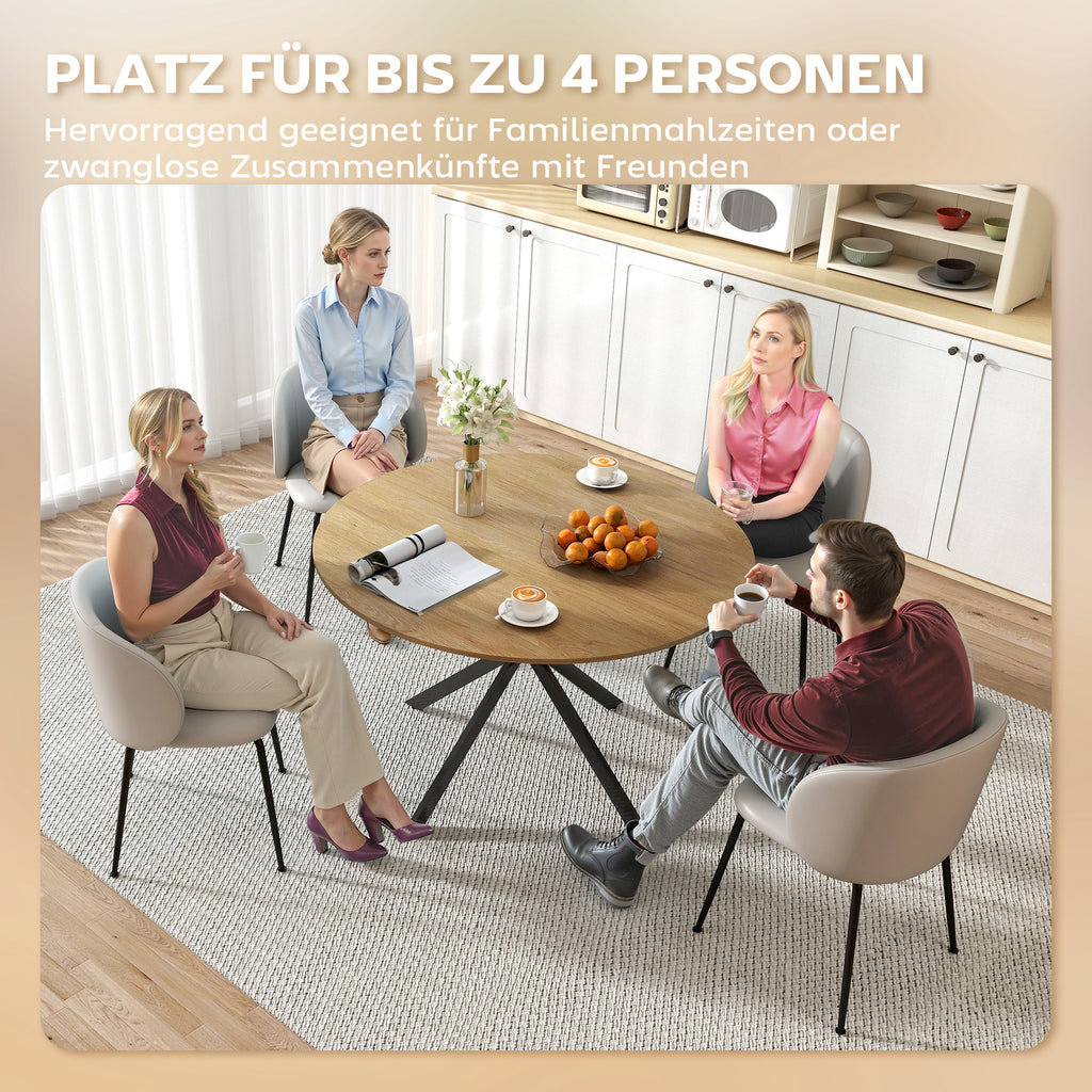 HOMCOM Ronde Eettafel voor 4 Personen, Keukentafel in Industriële Stijl met Stalen Poten, voor Eetkamer, Keuken, Eiken