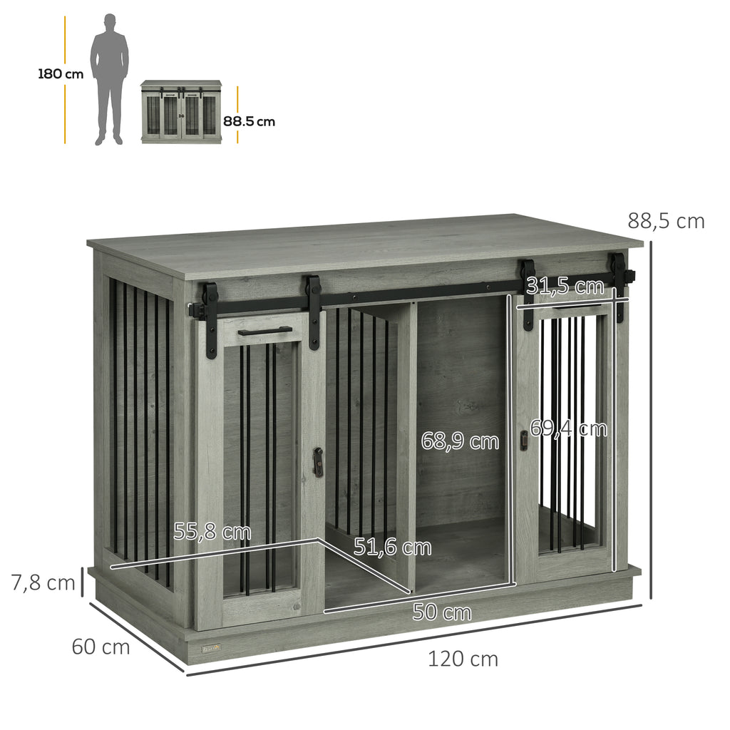 PawHut Hondenkooi met 2 Deuren, Hondenbox, Transportbox voor Honden, Landelijk Design, Vergrendelbaar, Grijs