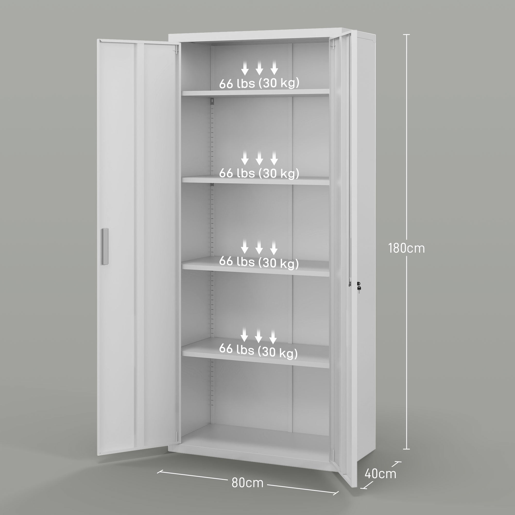 HOMCOM Archiefkast, Kantoorkast, 5 Schappen, Metaal, 80B x 40D x 180H cm, Wit