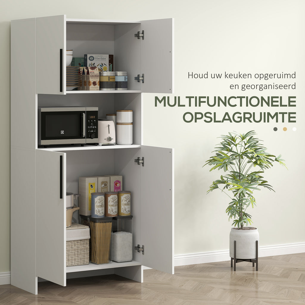 HOMCOM Keukenkast, Voorraadkast voor Keuken, Woonkamer, Eetkamer, Kasten, Rekken, Magnetronplank, Spaanplaat, Wit