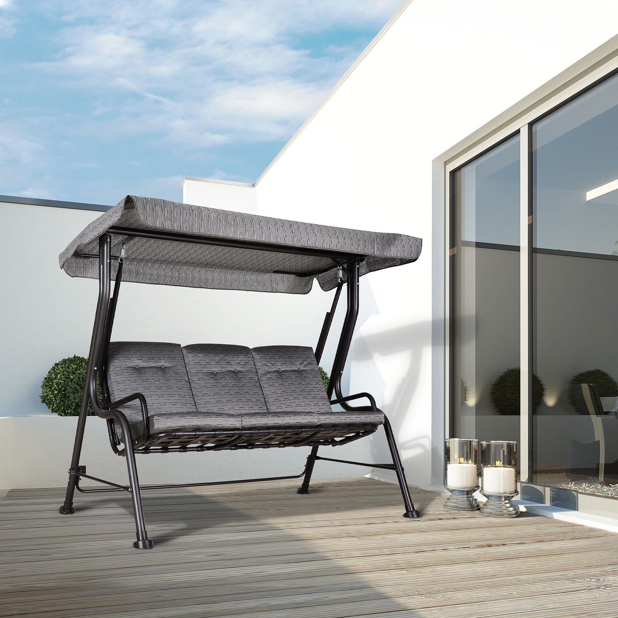Outsunny Hollywoodschommel 3-zitten tuinschommel verstelbare zonnedak Textileen