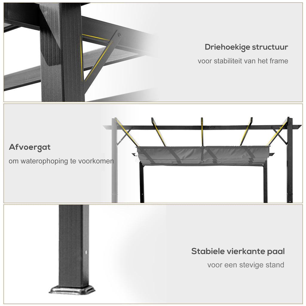 Outsunny Pergola Aluminium 3x3m voor Tuin, Grijs