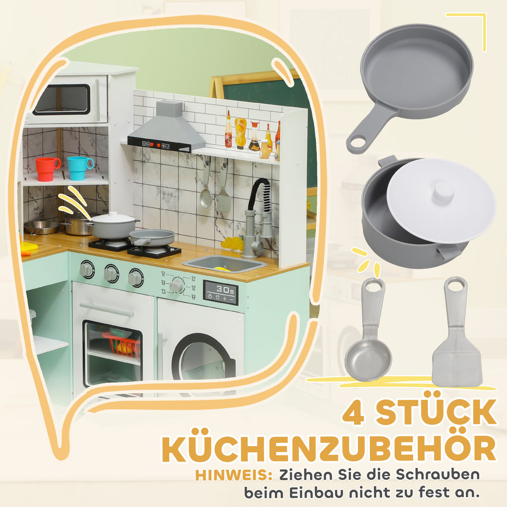 AIYAPLAY Speelkeuken Set met Krijtbord, Afzuigkap, Realistische Licht- en Geluidseffecten, Keukengerei
