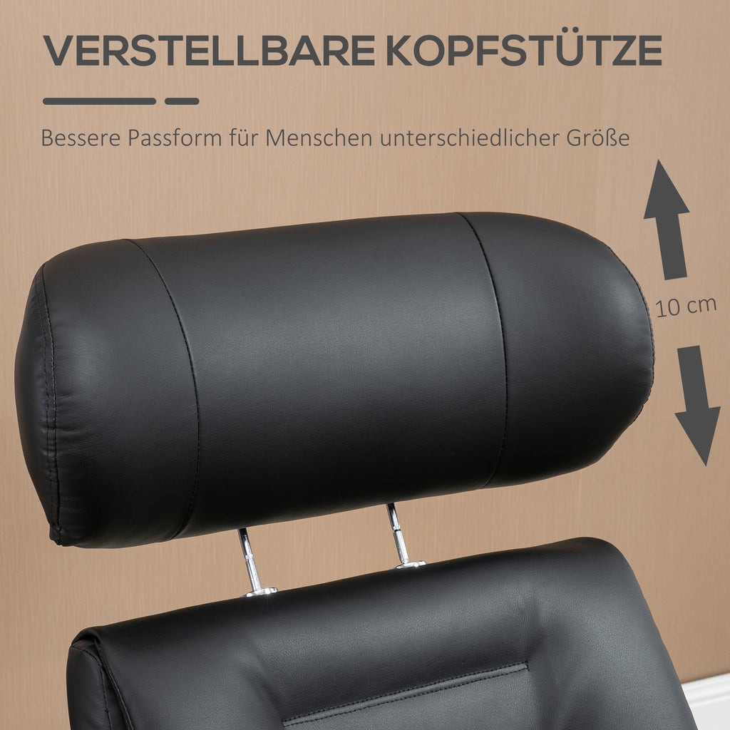 HOMCOM Fauteuil met voetenbank, 360° draaibaar, ligfunctie, leesstoel, zwart, 80 x 84 x 108 cm