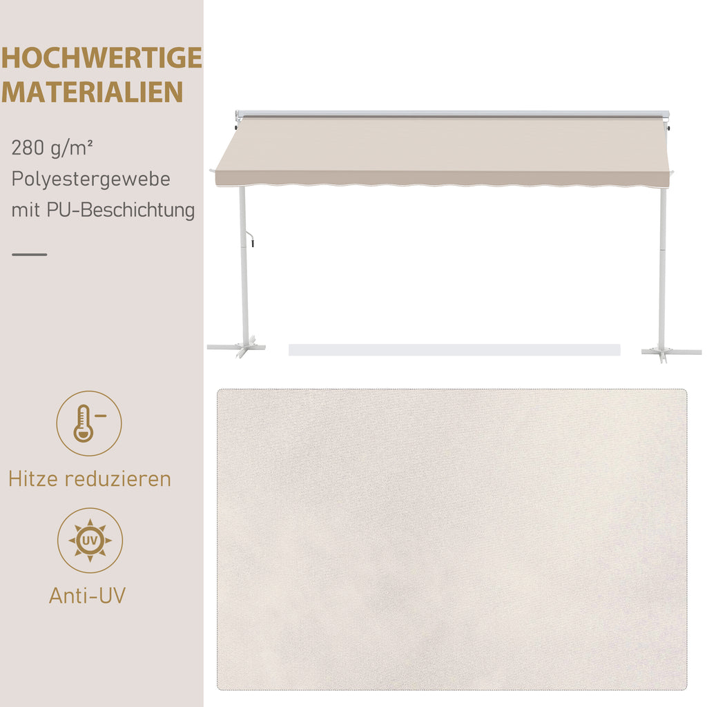 Outsunny Staande luifel met knikarm tuinluifel luifel zwengel crème 4,5 x 3,42 m