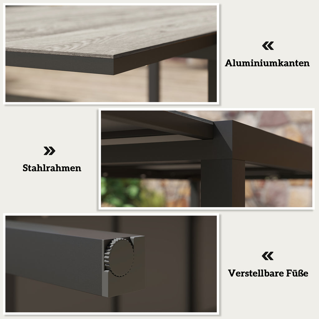 Outsunny Uitschuifbare Eettafel voor 6-8 Personen, Verstelbare Outdoor Tafel van Aluminium, Staal, Kunststof met Houteffect, Grijs