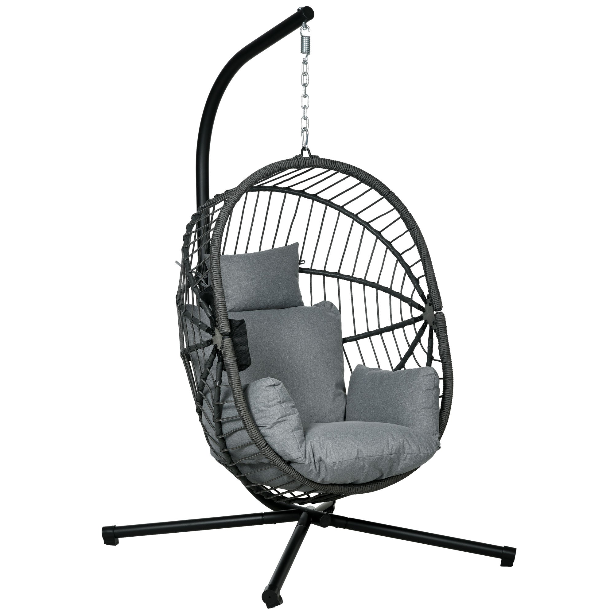Outsunny Hangstoel voor buiten, inclusief kussen, Egg-Chair, 120 cm x 106 cm x 188 cm, Grijs