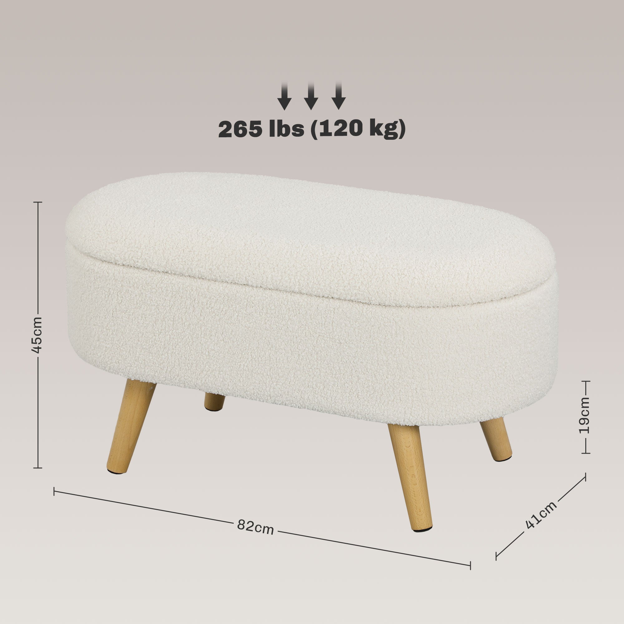 HOMCOM Zitbank met Opbergruimte en Deksel, Voethocker voor Hal, Woonkamer, Slaapkamer, Hout, Stoffen Bekleding, Wit