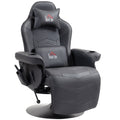 HOMCOM Gamingstoel, Massagefunctie, Kantelbare Rugleuning, Voetensteun, tot 120 kg, Stalen Frame, Kunstleer, Zwart