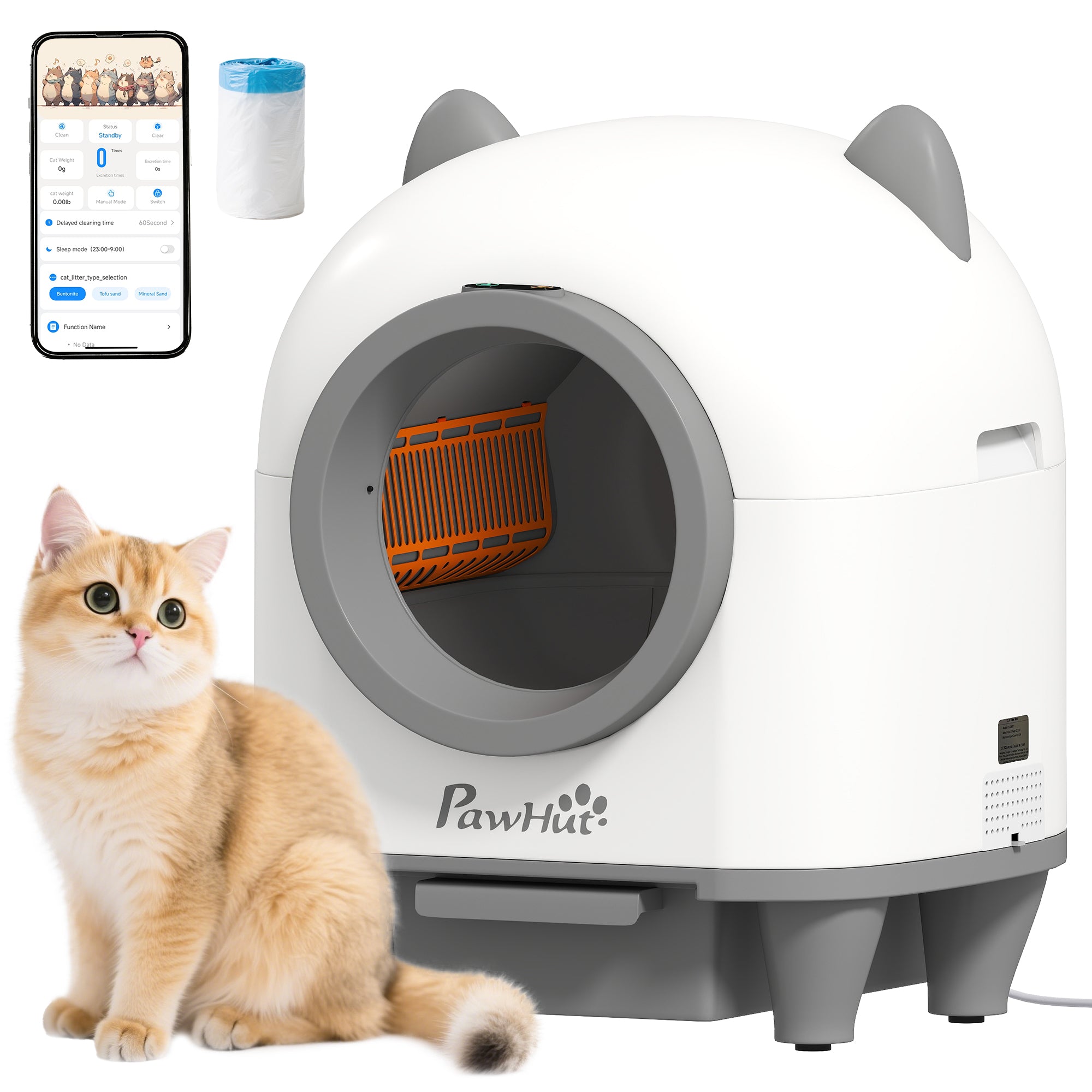 PawHut Zelfreinigende Kattenbak met App-besturing 80 L Geurbestrijding voor Meerdere Katten