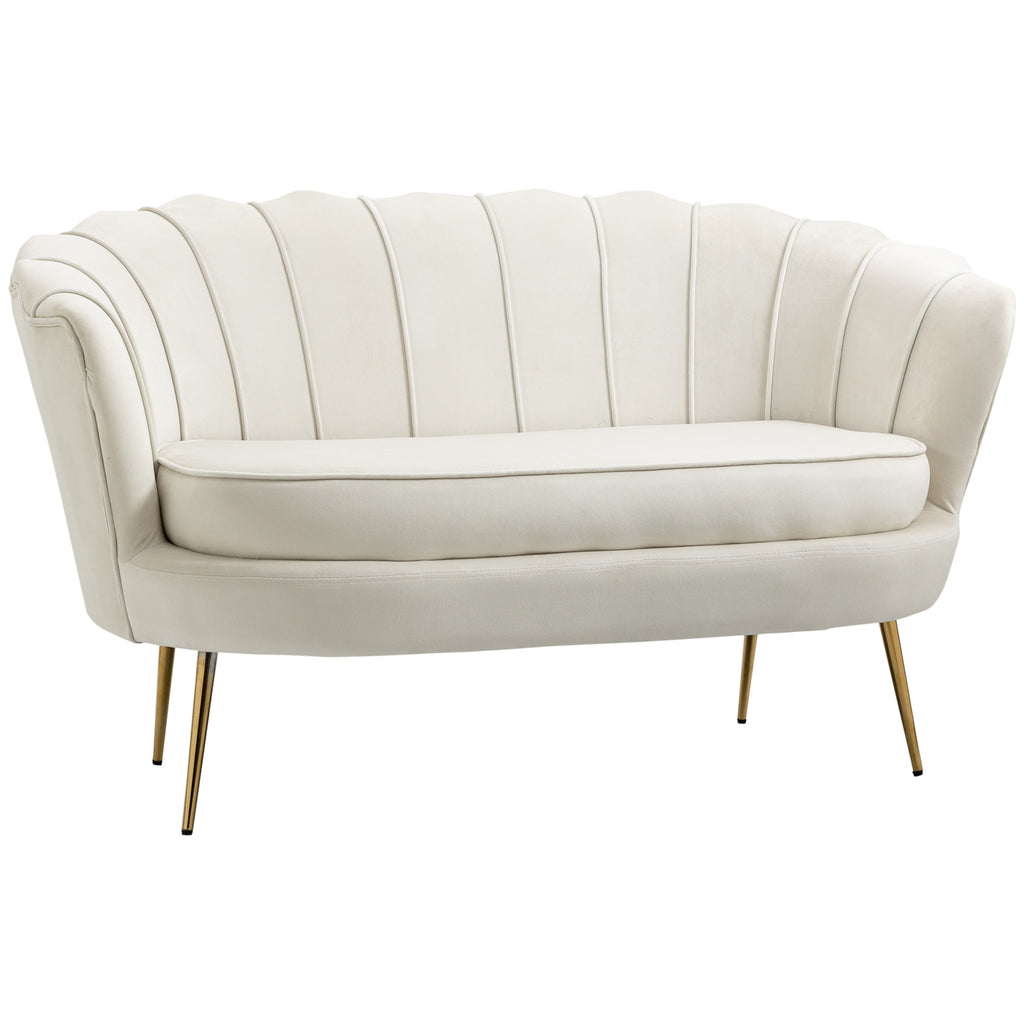 HOMCOM Vintage 2-zitsbank, bank, gestoffeerd meubilair, fluweeloptiek, tot 150 kg, Crème/Goud