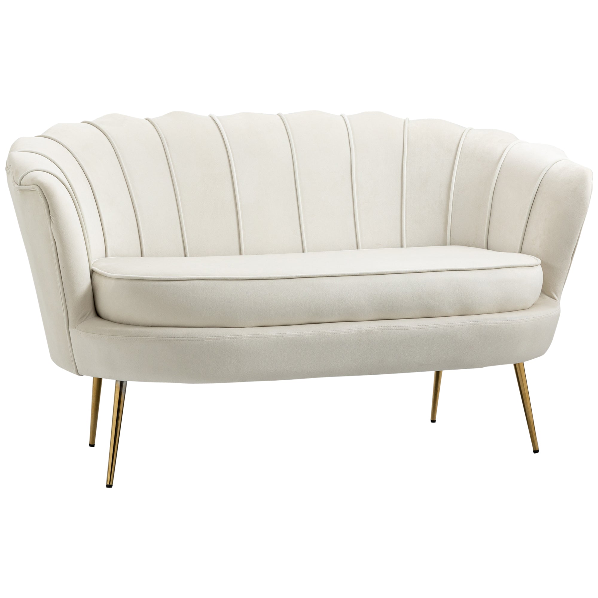 HOMCOM Vintage 2-zitsbank, bank, gestoffeerd meubilair, fluweeloptiek, tot 150 kg, Crème/Goud