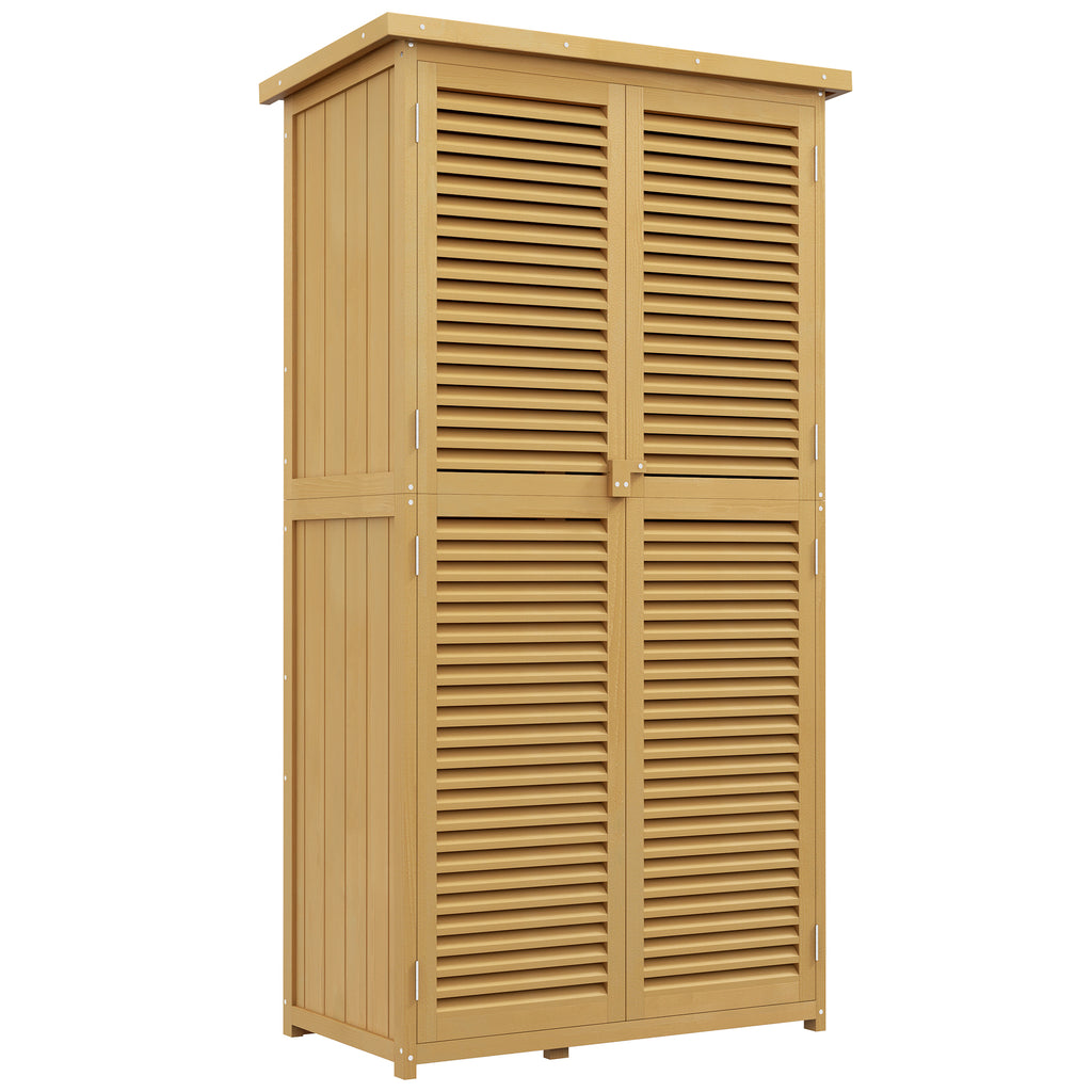 Outsunny Weerbestendige Tuinkast, 2 Deuren met Slot, Grenenhout, 87L x 46,5B x 160H cm, Lichtgeel