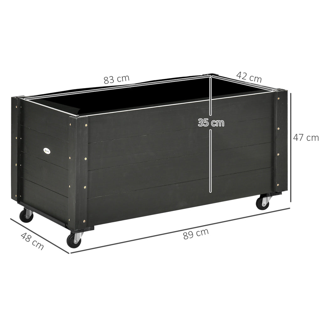 Outsunny verhoogd bed, bloembak met wielen, plantenbak voor tuin, massief hout