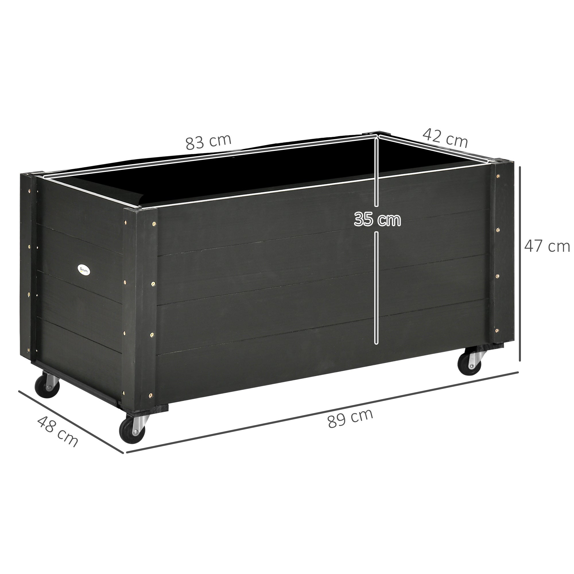 Outsunny verhoogd bed, bloembak met wielen, plantenbak voor tuin, massief hout