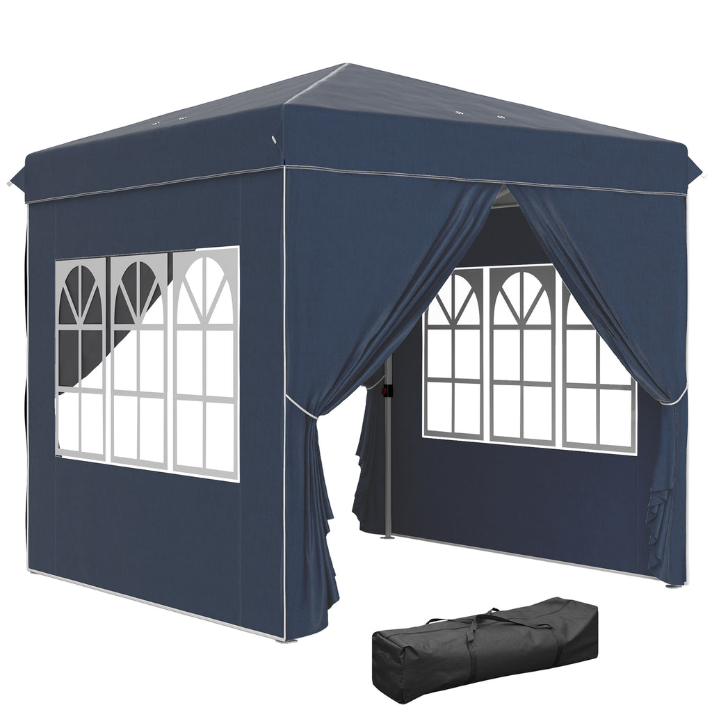Outsunny 2,5 x 2,5 m Pop-up Paviljoen met Zijwanden en Draagtas, UPF50+ Hoogteverstelbaar Tuinpaviljoen, Donkerblauw