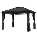 Outsunny Tuinpaviljoen, Metalen Paviljoen, Waterdicht, UV-bestendig, Terraspaviljoen met Netwanden en Gordijnen, Donkergrijs