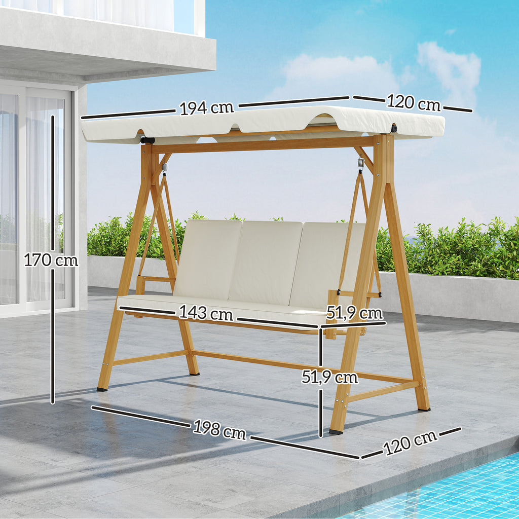 Outsunny Tuinschommel met Verstelbaar Zonnedak en Gewatteerde Zitting, 3-zits tot 330kg, 198 x 120 x 170cm, Beige